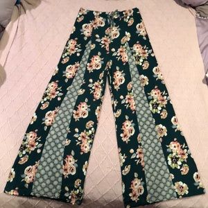 Floral, high waisted, flared bottom dress pants